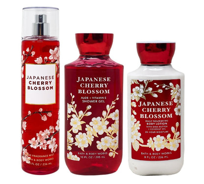Bath & Body Works Signature Collection Japanese Cherry Blossom Shower Gel, Fine Fragrance Mist & Body Lotion Trio Avelisse