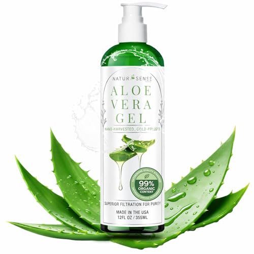 NaturSense 99% Organic Aloe Vera Gel – Deep Hydration Moisturizer for Face, Hair, Scalp, Acne, Sunburn, Dry Winter Skin, Sensitive Skin, Shaving – Unscented, 12 oz, Made in USA Avelisse