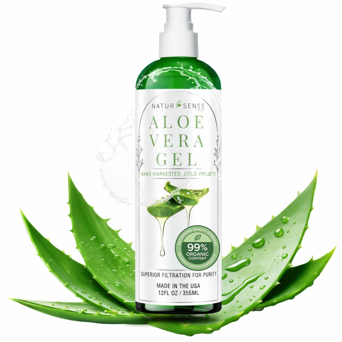 NaturSense 99% Organic Aloe Vera Gel – Deep Hydration Moisturizer for Face, Hair, Scalp, Acne, Sunburn, Dry Winter Skin, Sensitive Skin, Shaving – Unscented, 12 oz, Made in USA Avelisse
