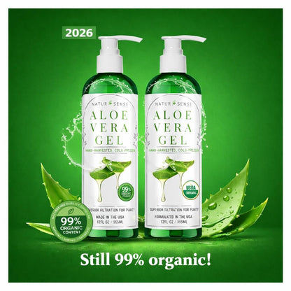 NaturSense 99% Organic Aloe Vera Gel – Deep Hydration Moisturizer for Face, Hair, Scalp, Acne, Sunburn, Dry Winter Skin, Sensitive Skin, Shaving – Unscented, 12 oz, Made in USA Avelisse