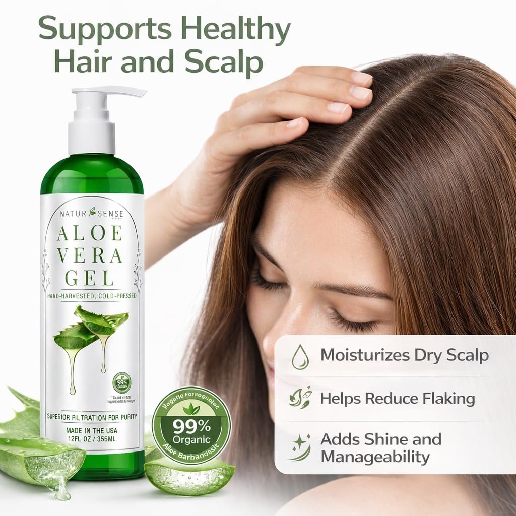 NaturSense 99% Organic Aloe Vera Gel – Deep Hydration Moisturizer for Face, Hair, Scalp, Acne, Sunburn, Dry Winter Skin, Sensitive Skin, Shaving – Unscented, 12 oz, Made in USA Avelisse