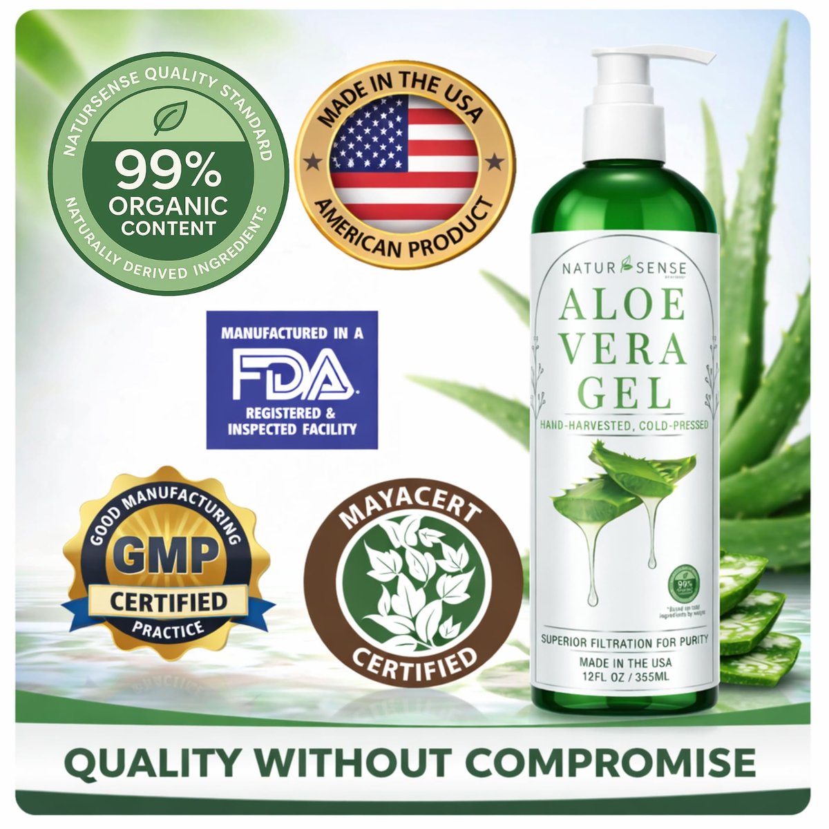 NaturSense 99% Organic Aloe Vera Gel – Deep Hydration Moisturizer for Face, Hair, Scalp, Acne, Sunburn, Dry Winter Skin, Sensitive Skin, Shaving – Unscented, 12 oz, Made in USA Avelisse