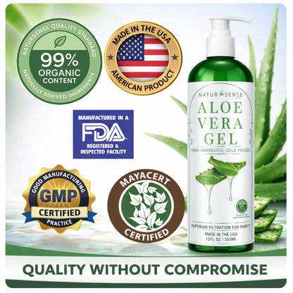NaturSense 99% Organic Aloe Vera Gel – Deep Hydration Moisturizer for Face, Hair, Scalp, Acne, Sunburn, Dry Winter Skin, Sensitive Skin, Shaving – Unscented, 12 oz, Made in USA Avelisse