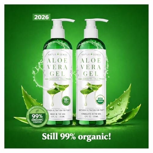 NaturSense 99% Organic Aloe Vera Gel – Deep Hydration Moisturizer for Face, Hair, Scalp, Acne, Sunburn, Dry Winter Skin, Sensitive Skin, Shaving – Unscented, 12 oz, Made in USA Avelisse