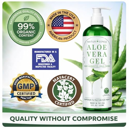 NaturSense 99% Organic Aloe Vera Gel – Deep Hydration Moisturizer for Face, Hair, Scalp, Acne, Sunburn, Dry Winter Skin, Sensitive Skin, Shaving – Unscented, 12 oz, Made in USA Avelisse