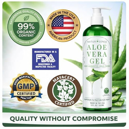 NaturSense 99% Organic Aloe Vera Gel – Deep Hydration Moisturizer for Face, Hair, Scalp, Acne, Sunburn, Dry Winter Skin, Sensitive Skin, Shaving – Unscented, 12 oz, Made in USA Avelisse