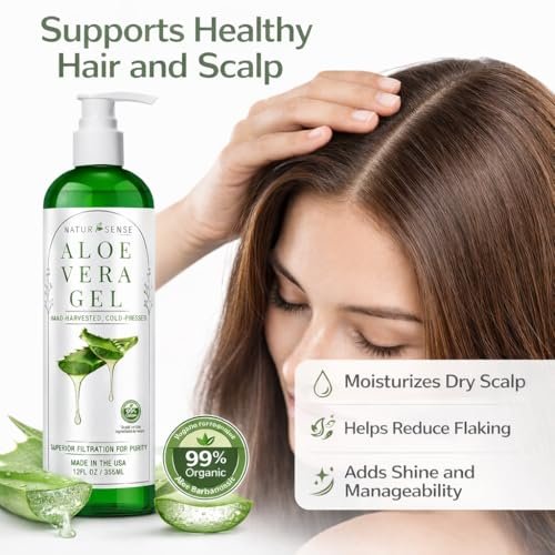 NaturSense 99% Organic Aloe Vera Gel – Deep Hydration Moisturizer for Face, Hair, Scalp, Acne, Sunburn, Dry Winter Skin, Sensitive Skin, Shaving – Unscented, 12 oz, Made in USA Avelisse