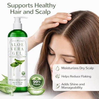NaturSense 99% Organic Aloe Vera Gel – Deep Hydration Moisturizer for Face, Hair, Scalp, Acne, Sunburn, Dry Winter Skin, Sensitive Skin, Shaving – Unscented, 12 oz, Made in USA Avelisse
