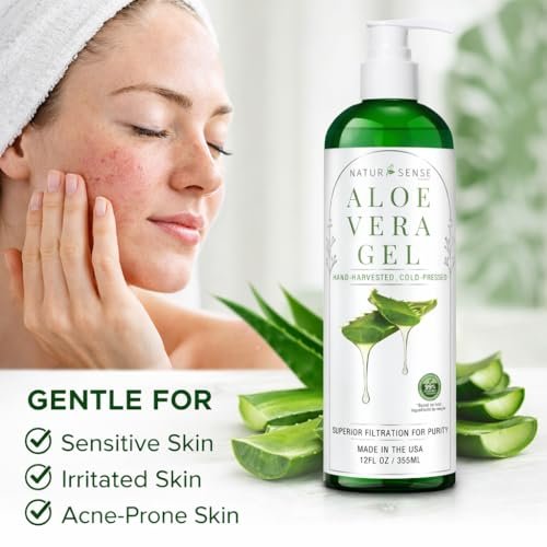 NaturSense 99% Organic Aloe Vera Gel – Deep Hydration Moisturizer for Face, Hair, Scalp, Acne, Sunburn, Dry Winter Skin, Sensitive Skin, Shaving – Unscented, 12 oz, Made in USA Avelisse