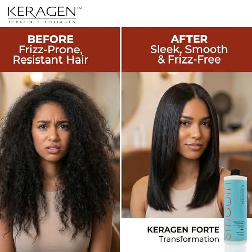 Keragen Brazilian Keratin Smoothing Treatment - Formaldehyde-Free Blowout for Frizzy, Dry, or Damaged Hair - Smooth, Silky Results - Fine to Medium Hair - 16 Oz Avelisse