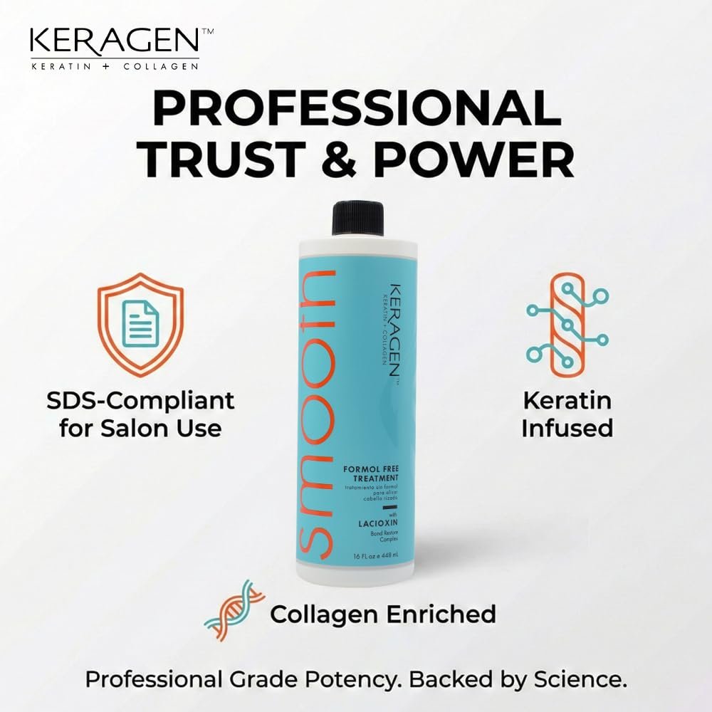 Keragen Brazilian Keratin Smoothing Treatment - Formaldehyde-Free Blowout for Frizzy, Dry, or Damaged Hair - Smooth, Silky Results - Fine to Medium Hair - 16 Oz Avelisse