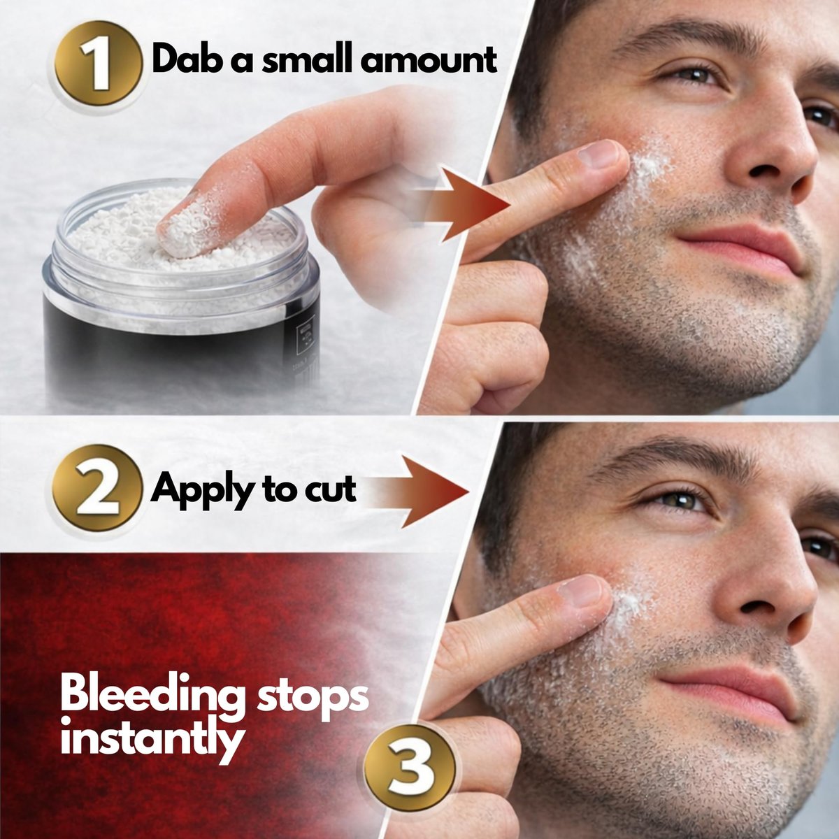 Styptic Powder Jars – Professional Grooming First Aid for Shaving Nicks, Razor Cuts & Razor Burn – Quick Healing Blood Stop Powder, 3 Pack (.18 oz Each) - görsel 3