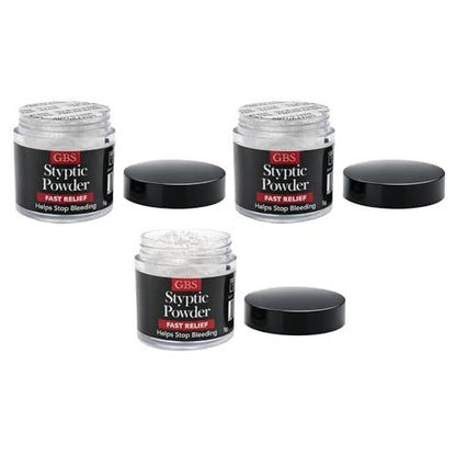 Styptic Powder Jars – Professional Grooming First Aid for Shaving Nicks, Razor Cuts & Razor Burn – Quick Healing Blood Stop Powder, 3 Pack (.18 oz Each)