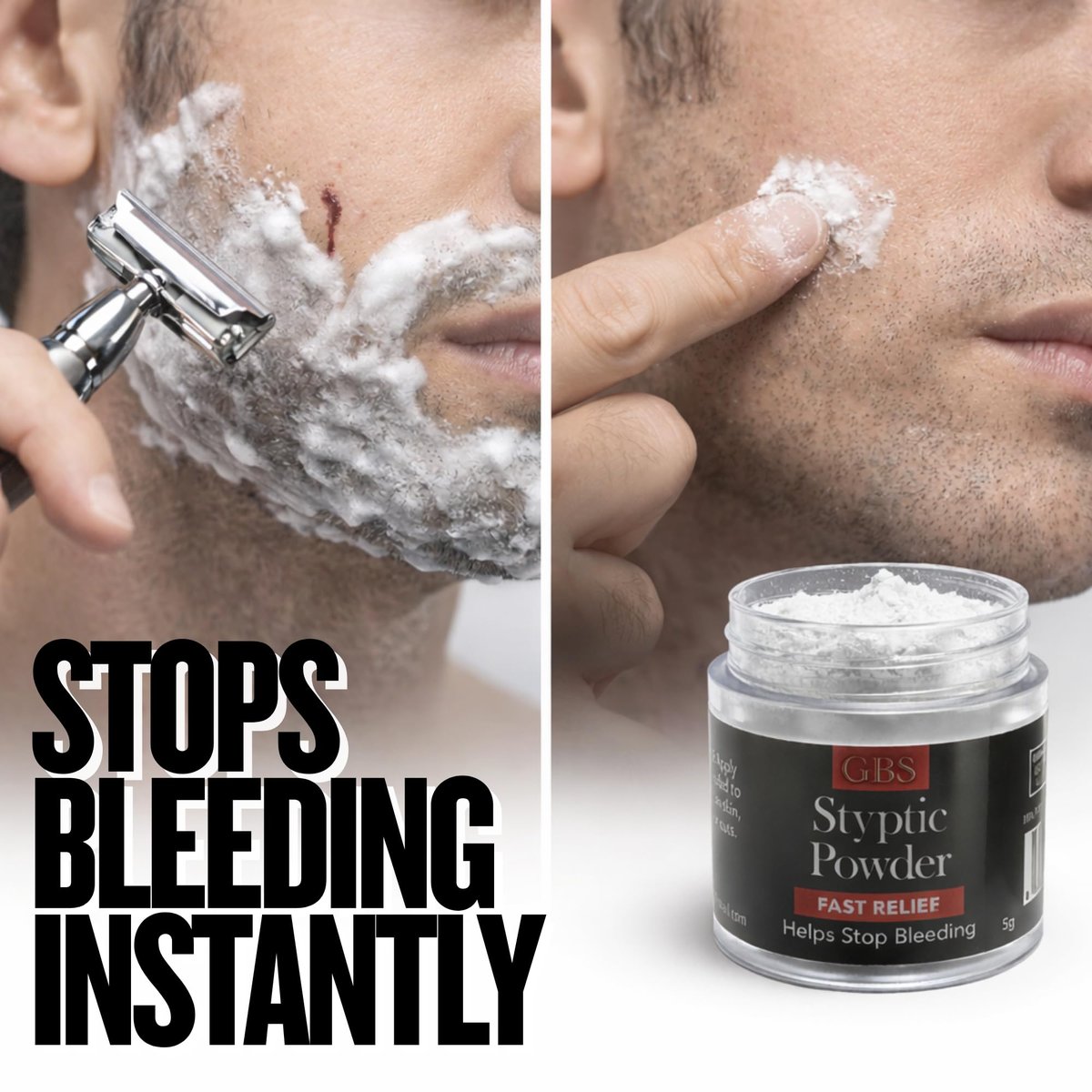Styptic Powder Jars – Professional Grooming First Aid for Shaving Nicks, Razor Cuts & Razor Burn – Quick Healing Blood Stop Powder, 3 Pack (.18 oz Each) - görsel 5