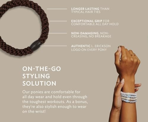 L. Erickson Pony Hair Ties – Black – 8 Pack No Damage Ponytail Holders for Women - görsel 14