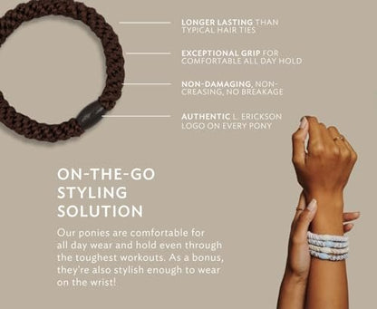L. Erickson Pony Hair Ties – Black – 8 Pack No Damage Ponytail Holders for Women
