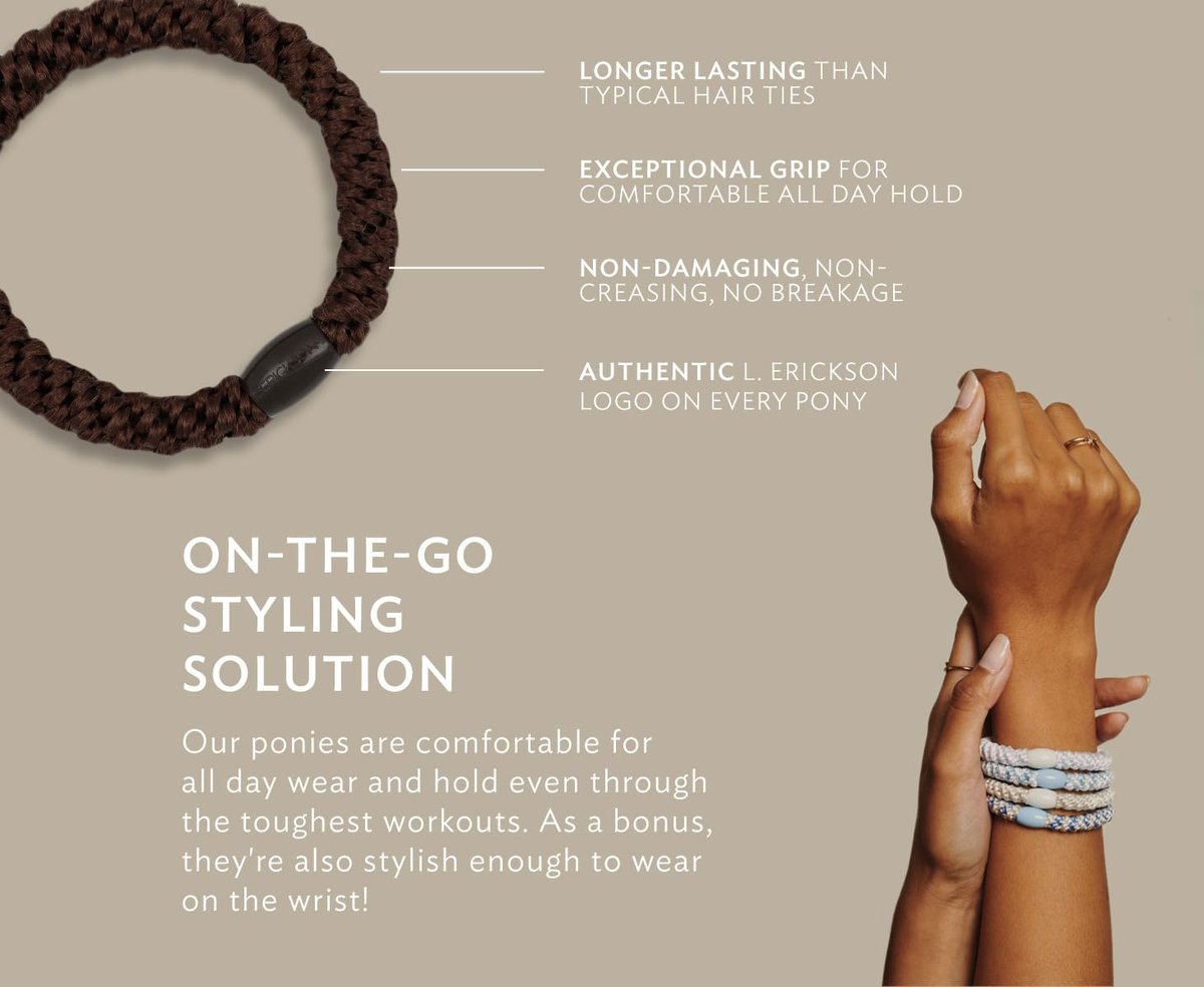 L. Erickson Pony Hair Ties – Black – 8 Pack No Damage Ponytail Holders for Women - görsel 13