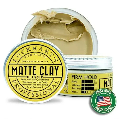 Lockhart’s Classic Matte Clay - Handcrafted Pomade For Men - Medium/Firm Hold, Natural Matte Finish - Made With Kaolin & Beeswax (3.4 oz) Avelisse