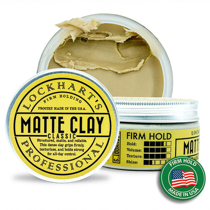 Lockhart’s Classic Matte Clay - Handcrafted Pomade For Men - Medium/Firm Hold, Natural Matte Finish - Made With Kaolin & Beeswax (3.4 oz) Avelisse