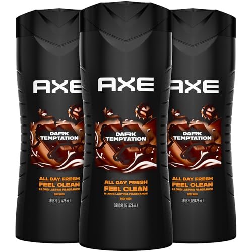 AXE Dark Temptation Body Wash, 3-Pack, 16 Fl Oz Each - Refreshing Chocolate Scent for Men Avelisse