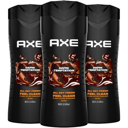 AXE Dark Temptation Body Wash, 3-Pack, 16 Fl Oz Each - Refreshing Chocolate Scent for Men Avelisse