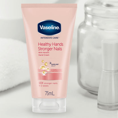 Vaseline Hand Cream 2-Pack – Healthy Hands Stronger Nails with Keratin, 10X Stronger Nails in 2 Weeks, 3.4 Oz Each