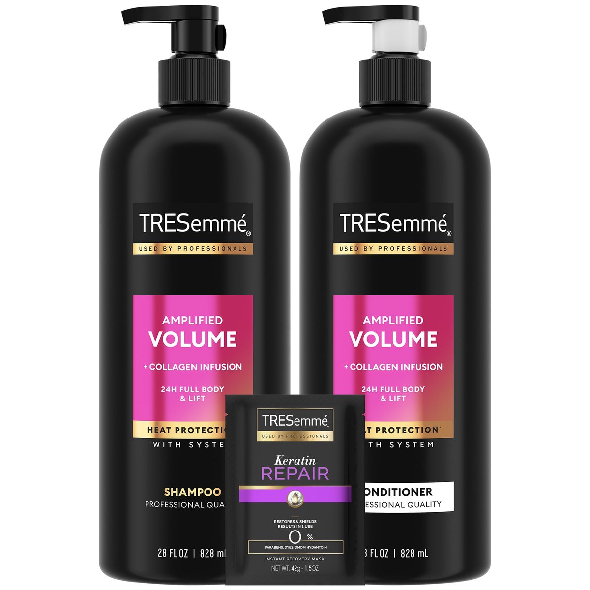 TRESemmé Amplified Volume + Collagen Infusion Shampoo and Conditioner Set with Keratin Repair Mask, 56 Fl Oz Avelisse