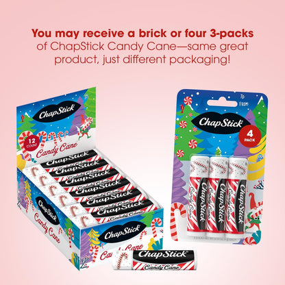 ChapStick Bulk Lip Balm, Candy Cane Packs (12 Sticks) – Fresh & Minty Lip Moisturizer, 0.15 Oz Each