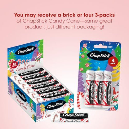 ChapStick Bulk Lip Balm, Candy Cane Packs (12 Sticks) – Fresh & Minty Lip Moisturizer, 0.15 Oz Each