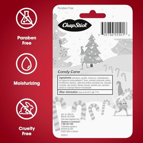 ChapStick Bulk Lip Balm, Candy Cane Packs (12 Sticks) – Fresh & Minty Lip Moisturizer, 0.15 Oz Each - görsel 17