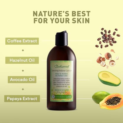 Just Nutritive Indoor Tanning Lotion - Natural Tanning Bed Moisturizer with Aloe, Coffee, Papaya & Vitamin E - Accelerate, Extend & Maintain Tan - Non-Bronzing Formula - 8 Fl Oz Avelisse