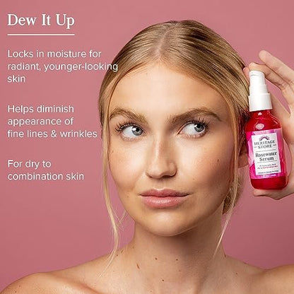 HERITAGE STORE Rosewater Facial Serum with 1% Hyaluronic Acid – Deep Hydration for Dry & Combination Skin, Minimizes Fine Lines & Wrinkles, Natural Glow, Hypoallergenic, Vegan, 2 oz Avelisse