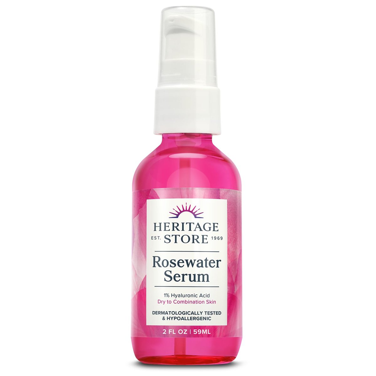 HERITAGE STORE Rosewater Facial Serum with 1% Hyaluronic Acid – Deep Hydration for Dry & Combination Skin, Minimizes Fine Lines & Wrinkles, Natural Glow, Hypoallergenic, Vegan, 2 oz Avelisse