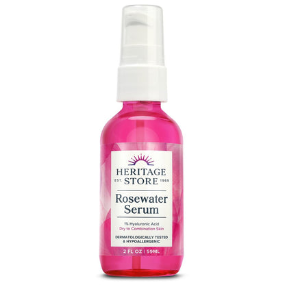 HERITAGE STORE Rosewater Facial Serum with 1% Hyaluronic Acid – Deep Hydration for Dry & Combination Skin, Minimizes Fine Lines & Wrinkles, Natural Glow, Hypoallergenic, Vegan, 2 oz Avelisse