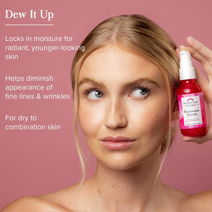HERITAGE STORE Rosewater Facial Serum with 1% Hyaluronic Acid – Deep Hydration for Dry & Combination Skin, Minimizes Fine Lines & Wrinkles, Natural Glow, Hypoallergenic, Vegan, 2 oz Avelisse