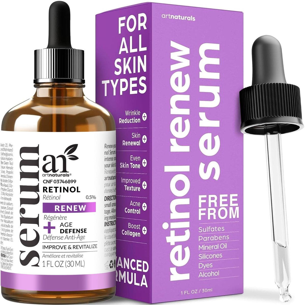 ArtNaturals Retinol Serum for Face - Anti-Aging with Vitamin C, Retinol Oil & Hyaluronic Acid - Night Therapy - 1 Fl Oz Avelisse