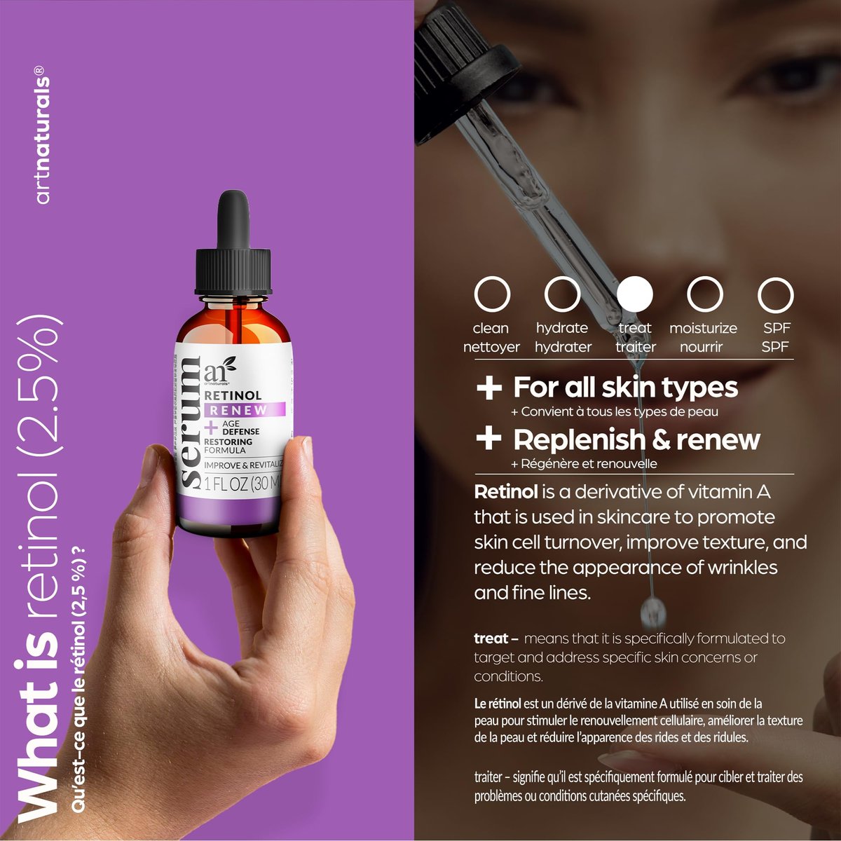 ArtNaturals Retinol Serum for Face - Anti-Aging with Vitamin C, Retinol Oil & Hyaluronic Acid - Night Therapy - 1 Fl Oz Avelisse