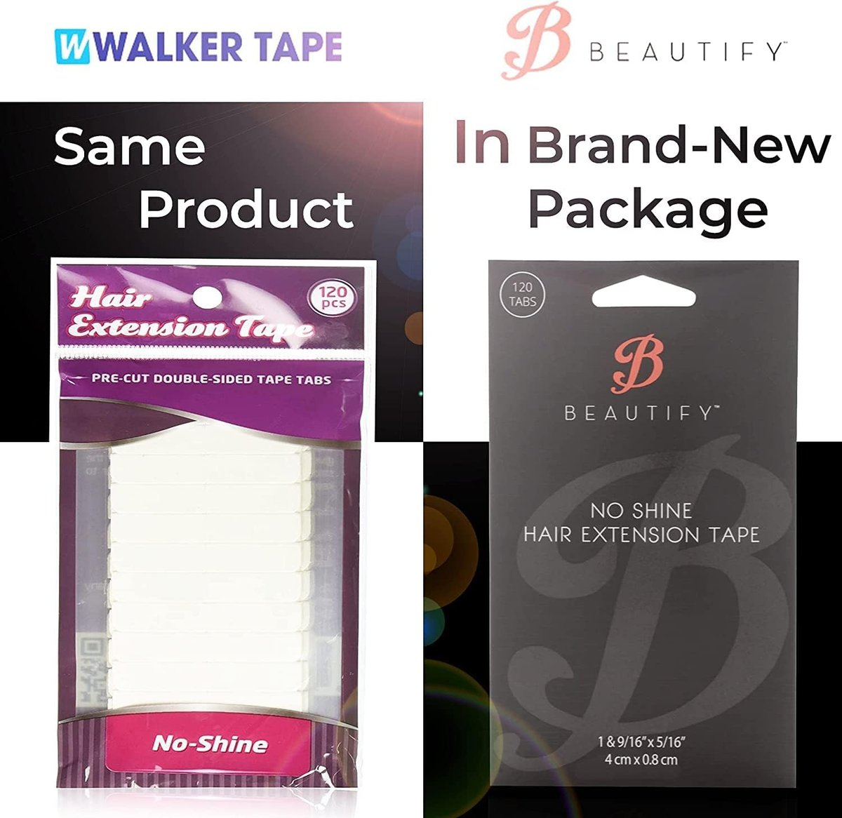 Beautify No Shine Hair Extension Tape Tabs - Double Sided Replacement Tape for Hair Extensions, 120 Tabs per Pack - Shine-Free Hold Avelisse