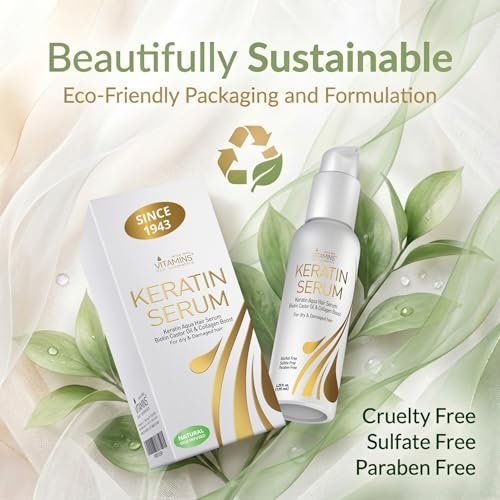 VITAMINS Hair Cosmetics Keratin Hair Serum with Biotin, Castor Oil & Collagen - Anti-Frizz Heat Protectant & Leave-In Shine Treatment for Dry, Damaged, Color-Treated Hair - 4.25 fl oz (125mL) - görsel 10