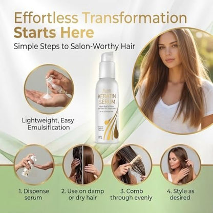 VITAMINS Hair Cosmetics Keratin Hair Serum with Biotin, Castor Oil & Collagen - Anti-Frizz Heat Protectant & Leave-In Shine Treatment for Dry, Damaged, Color-Treated Hair - 4.25 fl oz (125mL)
