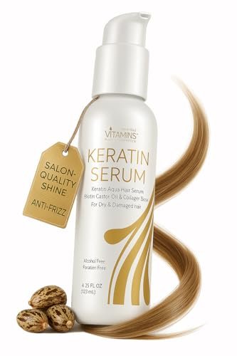 VITAMINS Hair Cosmetics Keratin Hair Serum with Biotin, Castor Oil & Collagen - Anti-Frizz Heat Protectant & Leave-In Shine Treatment for Dry, Damaged, Color-Treated Hair - 4.25 fl oz (125mL) - görsel 2