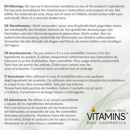 VITAMINS Hair Cosmetics Keratin Hair Serum with Biotin, Castor Oil & Collagen - Anti-Frizz Heat Protectant & Leave-In Shine Treatment for Dry, Damaged, Color-Treated Hair - 4.25 fl oz (125mL)