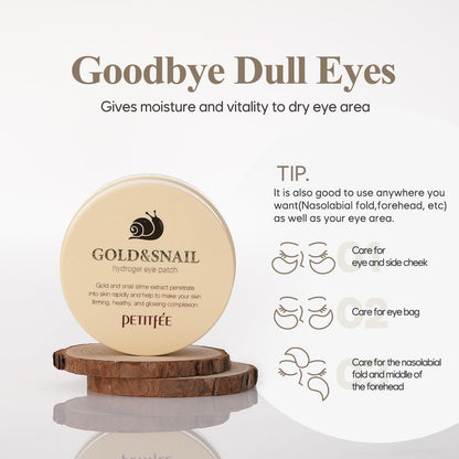 Petitfee Gold & Snail Hydrogel Eye Patches – 60 Count (30 Pairs) – 24k Gold & Snail Mucin Eye Mask for Firming, Hydrating, and Healthy Skin