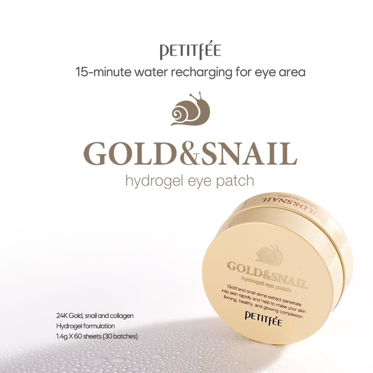 Petitfee Gold & Snail Hydrogel Eye Patches – 60 Count (30 Pairs) – 24k Gold & Snail Mucin Eye Mask for Firming, Hydrating, and Healthy Skin - görsel 5