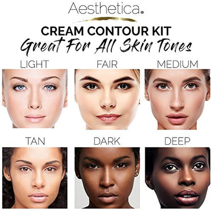 Aesthetica Cream Contour & Highlighting Makeup Kit - Vegan & Cruelty-Free Contouring Palette with Step-by-Step Guide Avelisse