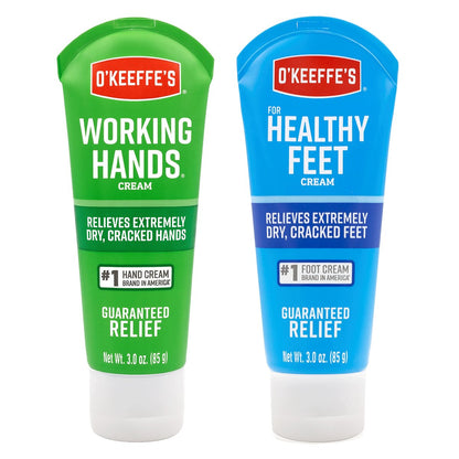 O'Keeffe's Working Hands Hand Cream & Healthy Feet Foot Cream Duo (3 oz Each) - Repairing Skincare for Extremely Dry, Cracked Hands and Feet Avelisse