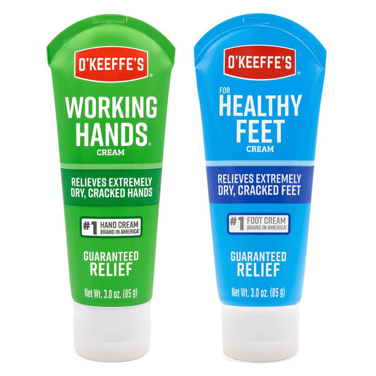O'Keeffe's Working Hands Hand Cream & Healthy Feet Foot Cream Duo (3 oz Each) - Repairing Skincare for Extremely Dry, Cracked Hands and Feet Avelisse