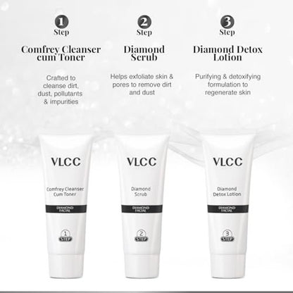VLCC Diamond Facial Kit - Single Use | Salon-Like Facial at Home in 6 Steps | 60g
