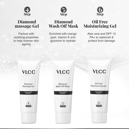 VLCC Diamond Facial Kit - Single Use | Salon-Like Facial at Home in 6 Steps | 60g