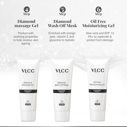 VLCC Diamond Facial Kit - Single Use | Salon-Like Facial at Home in 6 Steps | 60g